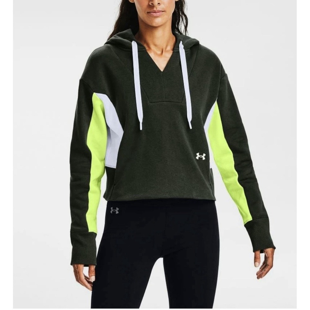 Under Armour Rival Fleece Colorblock Hoodie Women‎ L Pullover Embroidered Logo